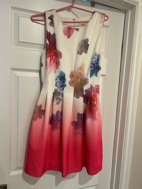 Calvin Klein Women’s Floral Ombre Fit-and-Flare Dress - Hot Pink White size 4